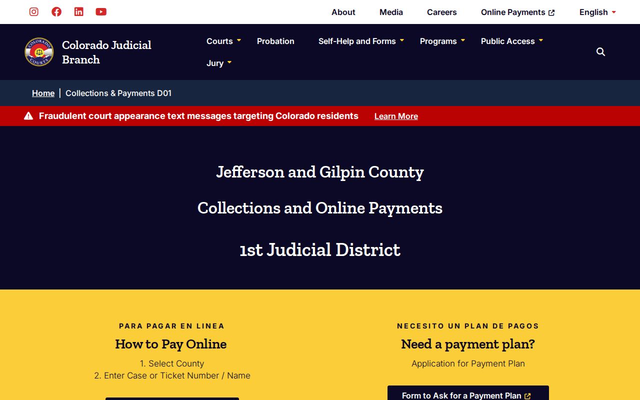 First Judicial District collections and payment information for Gilpin County court cases