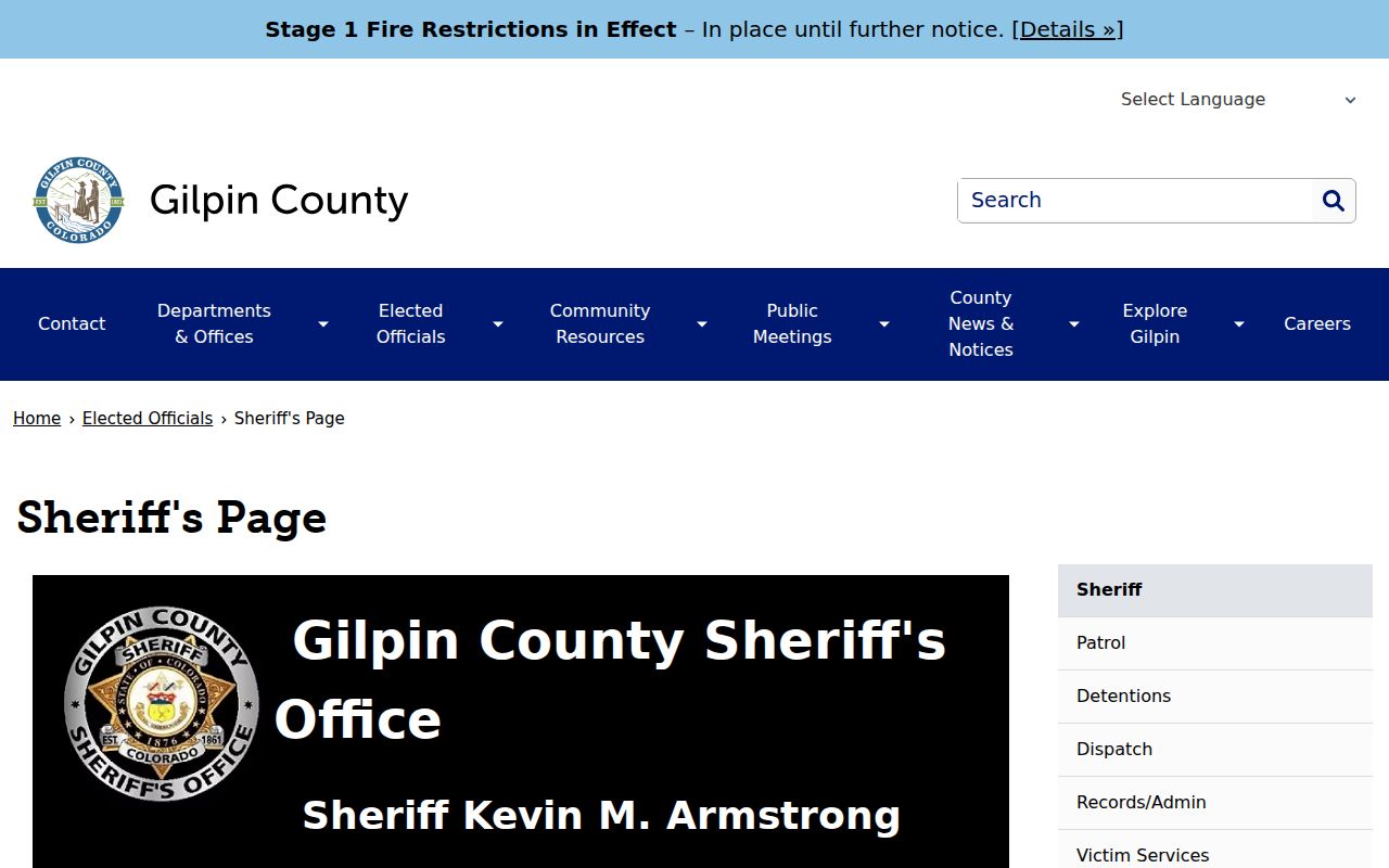 Gilpin County active warrants sheriff contact page
