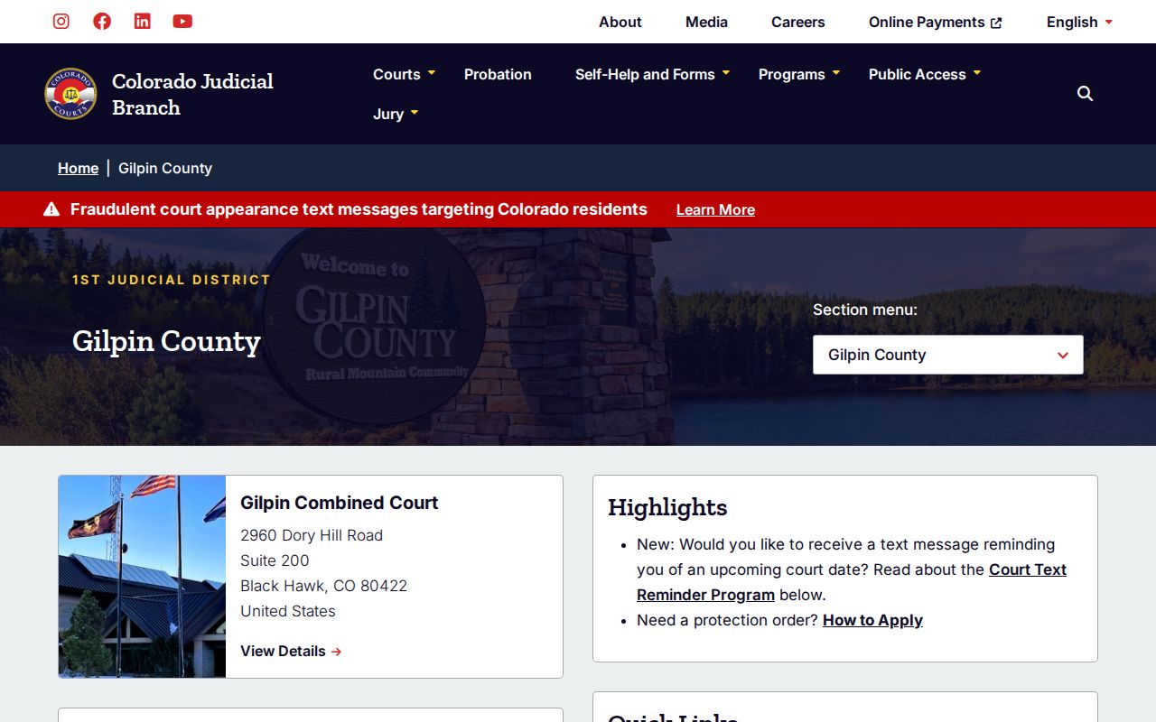 Gilpin County warrant records Combined Court interface